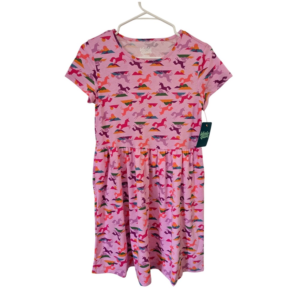 Wonder Nation Girls Pink Unicorn Mountain Print Knit Dress XL 14-16 NWT